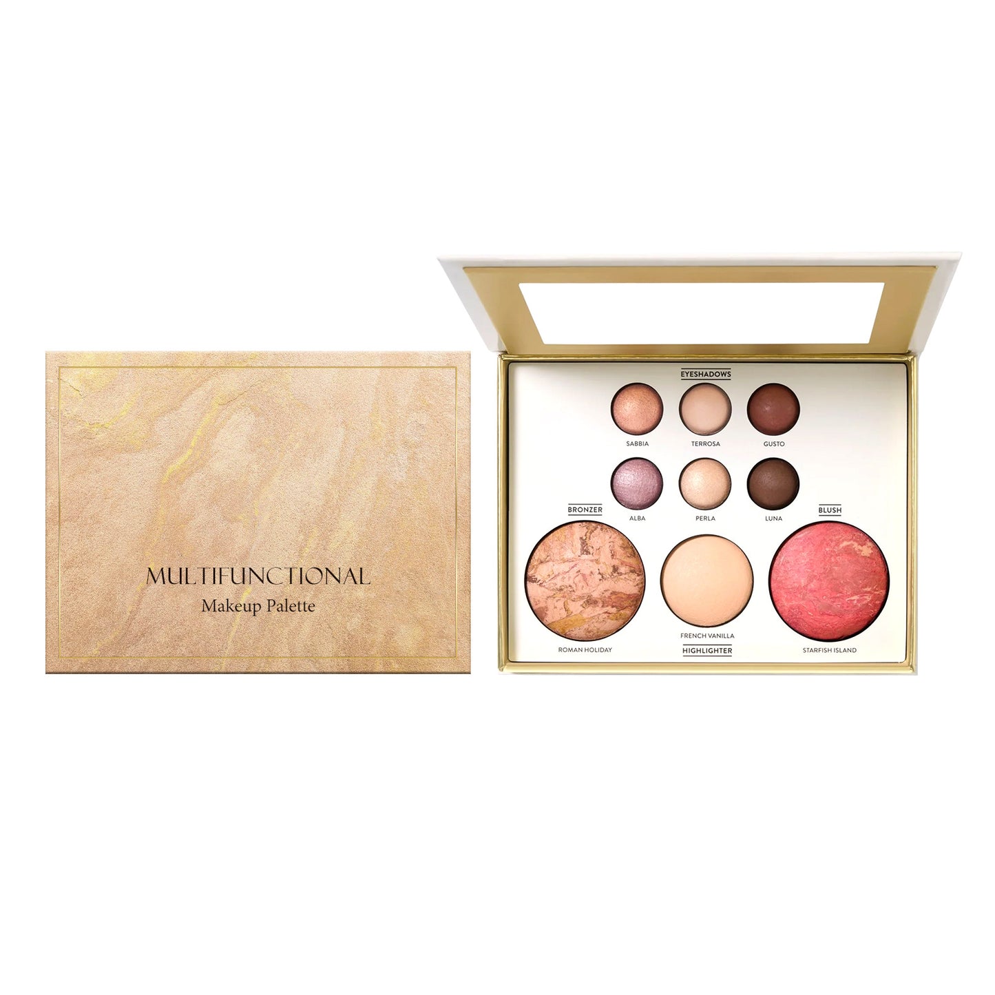 Multifunctional Makeup Palette – Eyeshadow, Bronzer, Highlighter & Blush in One