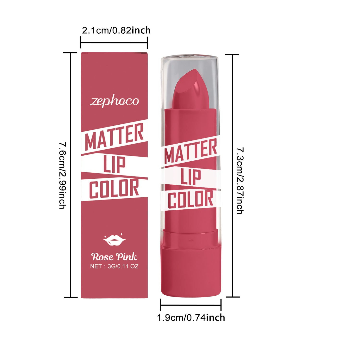 Zephoco Matte Lip Color – Rose Pink | Smooth, Non-Flaky & Long-Wear Lipstick
