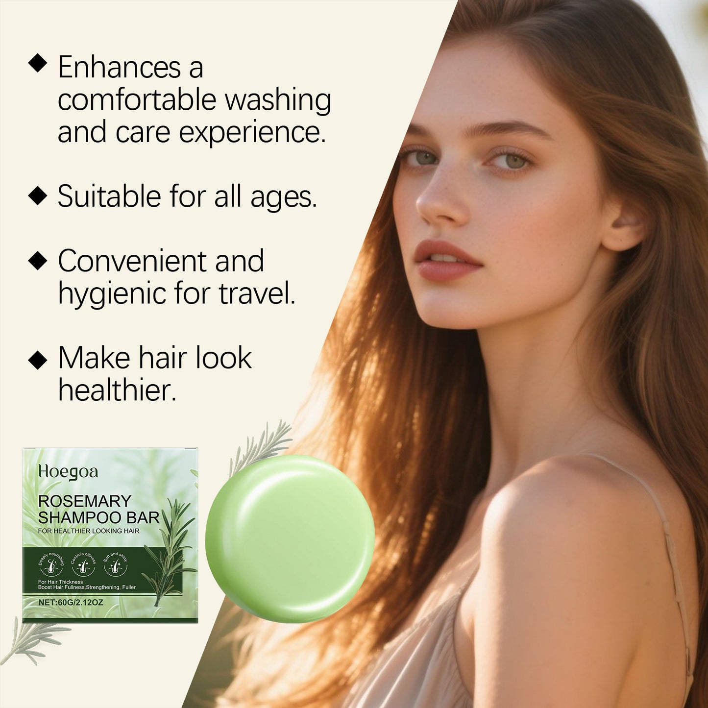 Champú de romero Hoegoa: para un cabello más grueso y saludable (60 g)