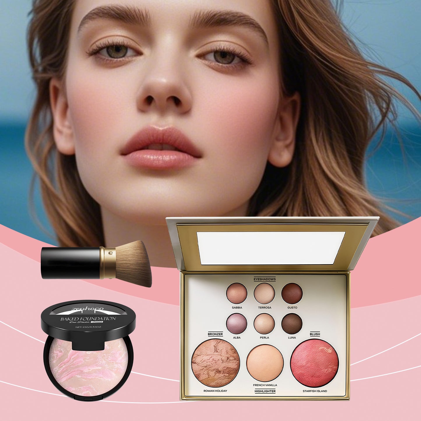 Palette de maquillage tout-en-un Zephoco – Fard à paupières, blush et highlighter avec pinceau pour une utilisation quotidienne et pour offrir