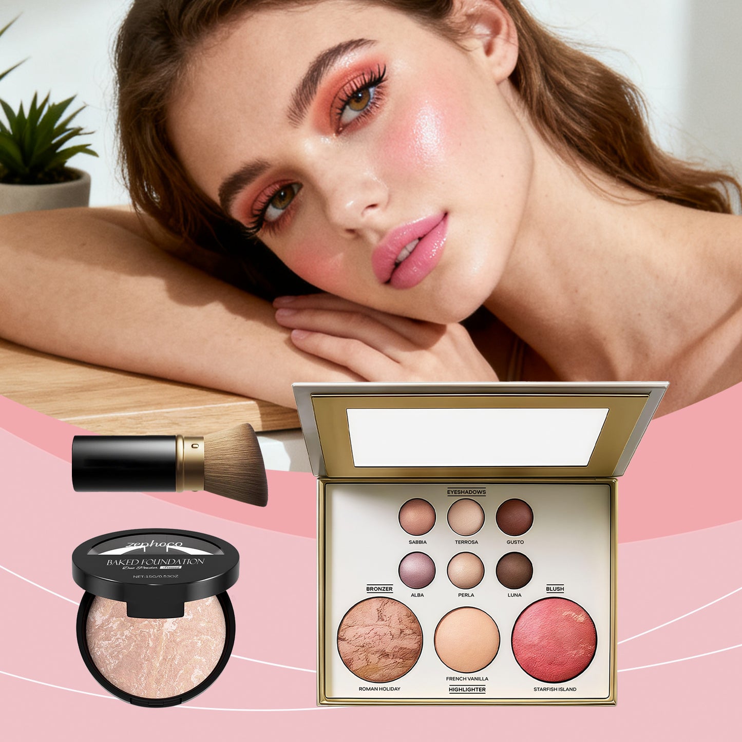 Palette de maquillage tout-en-un Zephoco – Fard à paupières, blush et highlighter avec pinceau pour une utilisation quotidienne et pour offrir