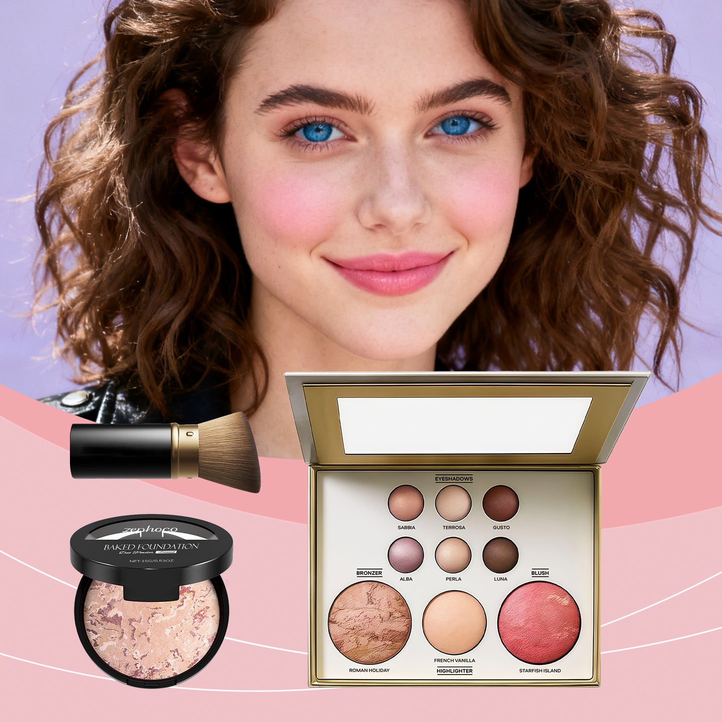 Palette de maquillage tout-en-un Zephoco – Fard à paupières, blush et highlighter avec pinceau pour une utilisation quotidienne et pour offrir