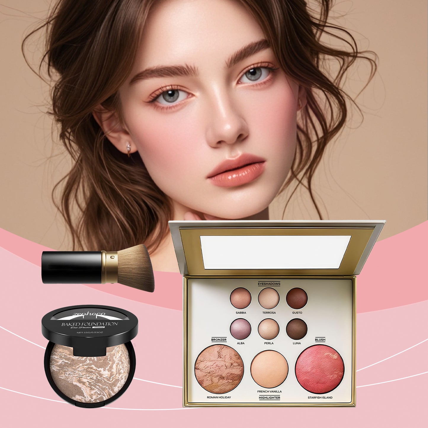 Palette de maquillage tout-en-un Zephoco – Fard à paupières, blush et highlighter avec pinceau pour une utilisation quotidienne et pour offrir