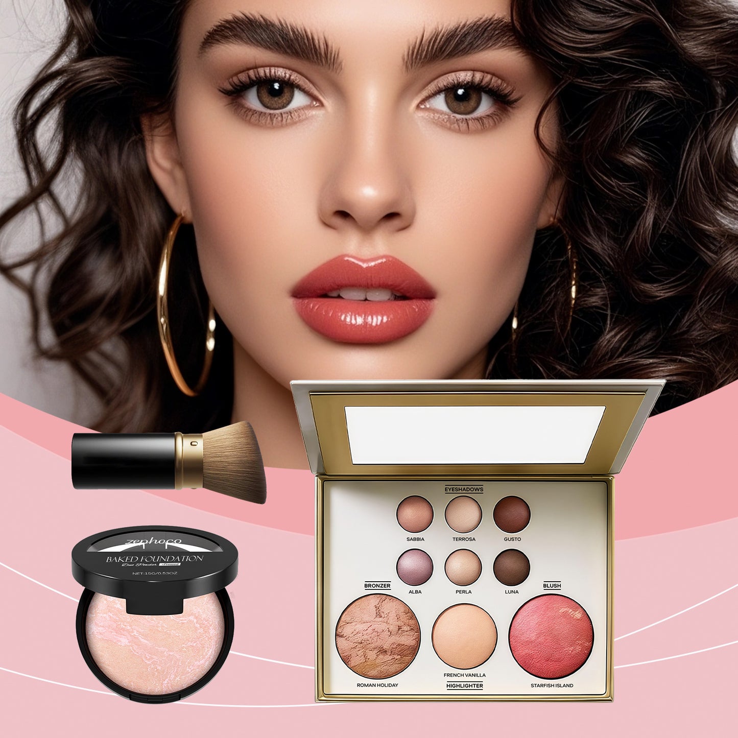 Palette de maquillage tout-en-un Zephoco – Fard à paupières, blush et highlighter avec pinceau pour une utilisation quotidienne et pour offrir