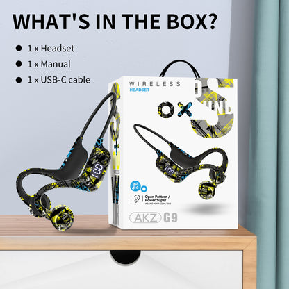 Écouteurs Bluetooth à conduction osseuse AKZ-G9 – Conception à oreille ouverte, affichage LED et longue autonomie