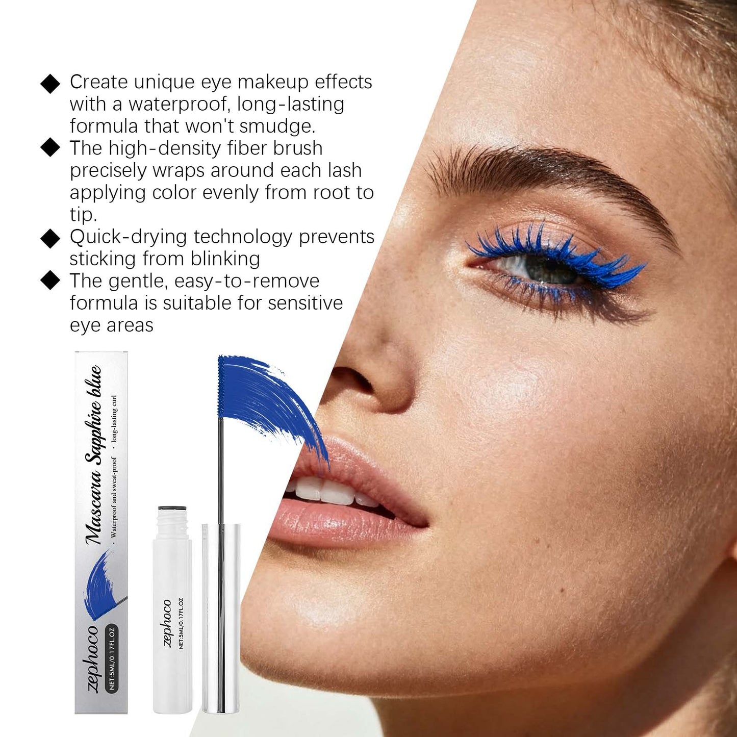 Máscara de pestañas Zephoco: fórmula resistente al agua, suave y sin grumos
