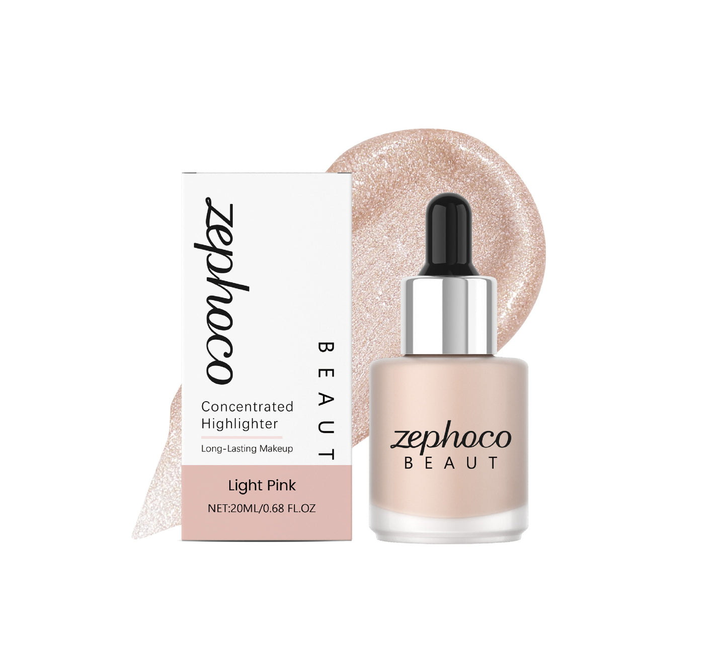 Zephoco Concentrated Liquid Highlighter – Light Brown / Light Gold / Light Pink Glow Drops