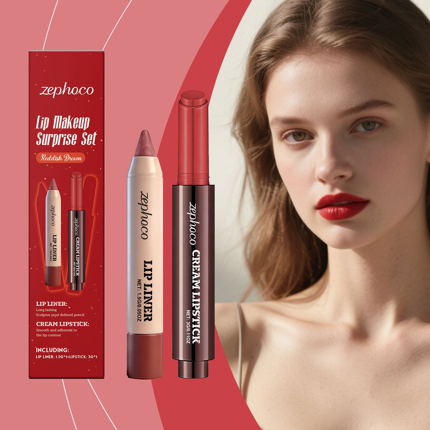 Zephoco Lip Makeup Surprise Set – Cream Lipstick & Lip Liner Duo