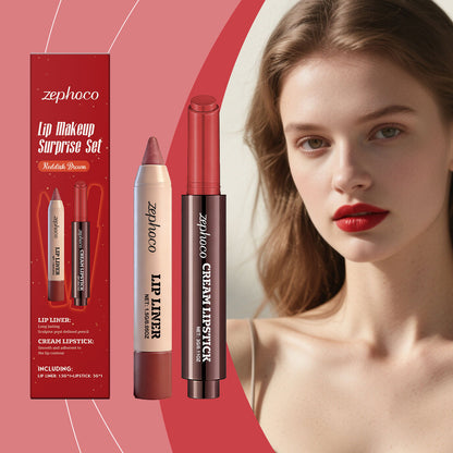 Zephoco Lip Makeup Surprise Set – Cream Lipstick & Lip Liner Duo