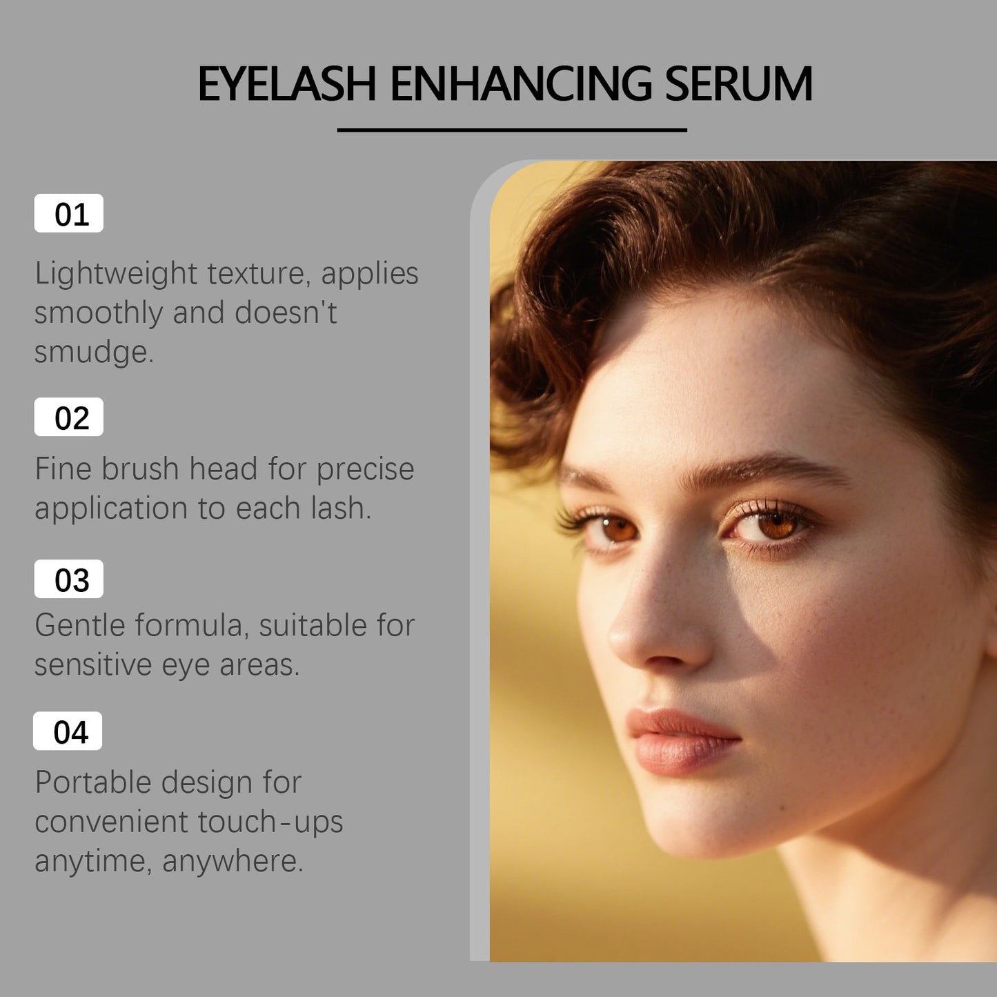 Suero potenciador de pestañas con aceite de ricino: fórmula ligera y nutritiva para el cuidado diario y nocturno de las pestañas.