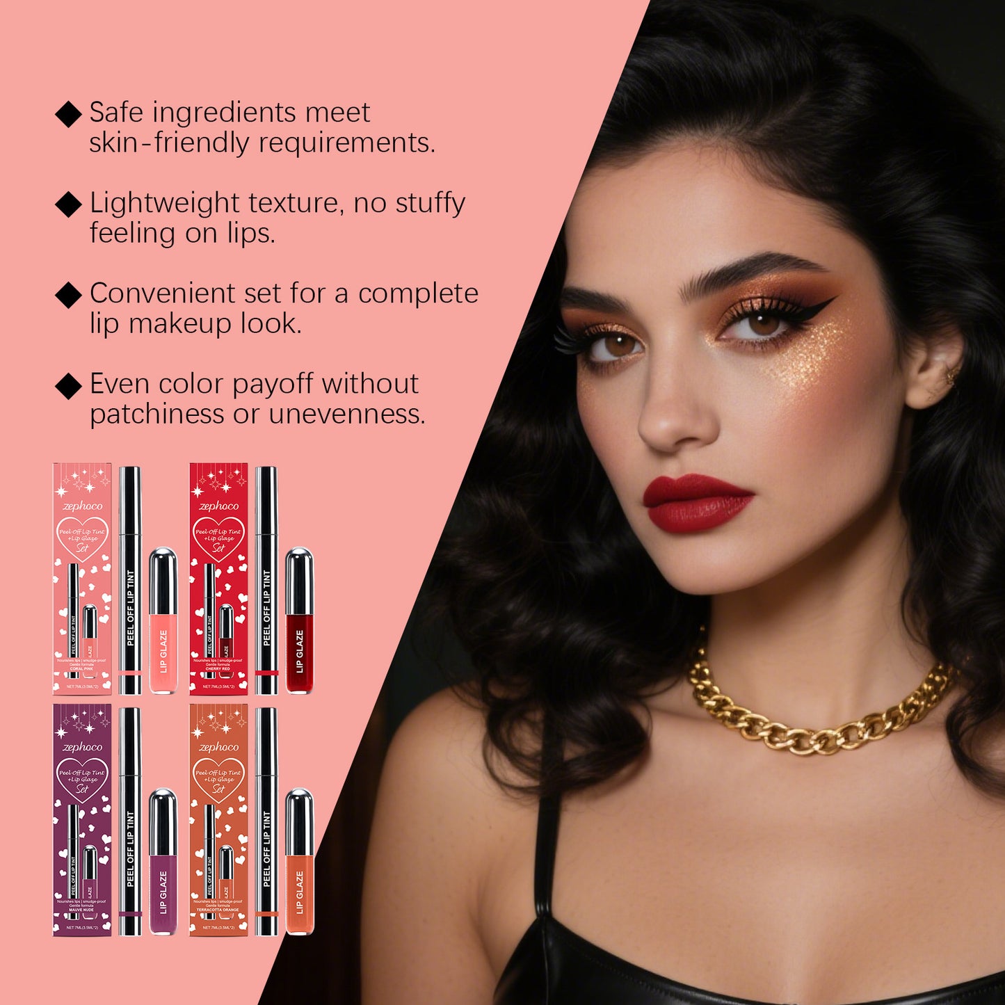 Set de tinte y brillo labial Zephoco Peel-Off: color de larga duración en varios tonos