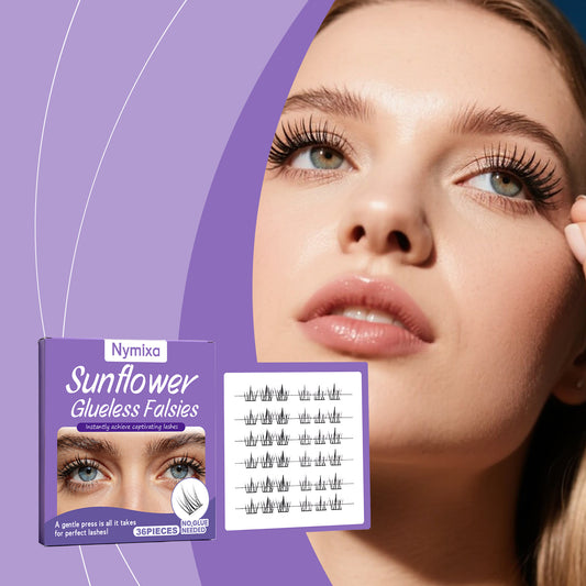 Nymixa Sunflower Glueless Press-On False Lashes – No Glue Needed, Natural Cluster Lashes (36PCS)
