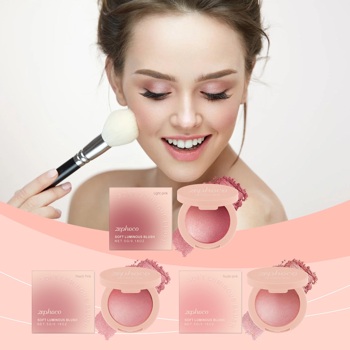 Zephoco Soft Luminous Blush: rubor en polvo ligero y brillante con acabado de brillo natural