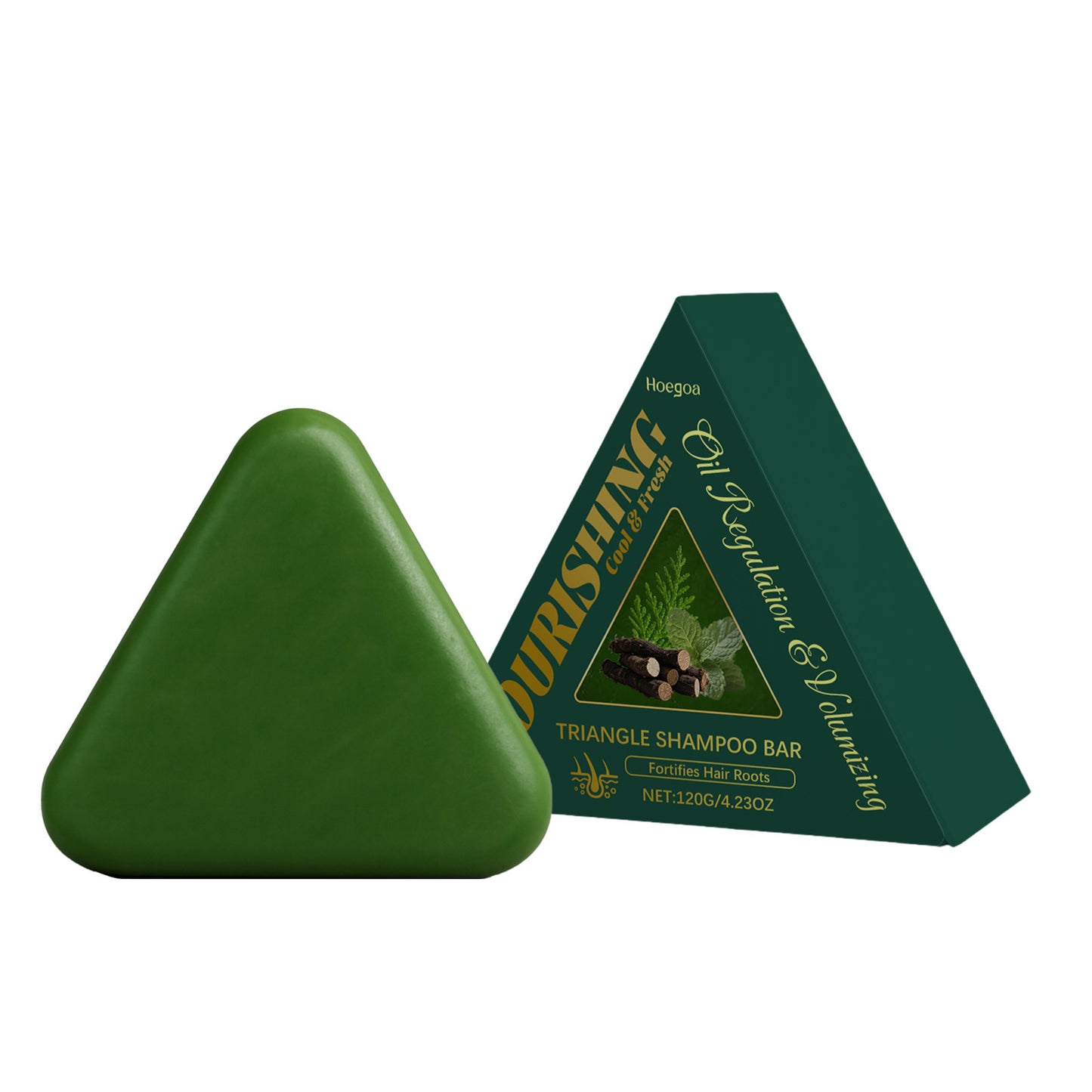 Champú en barra triangular nutritivo Hoegoa: fortalece el cabello y realza el brillo (120 g)