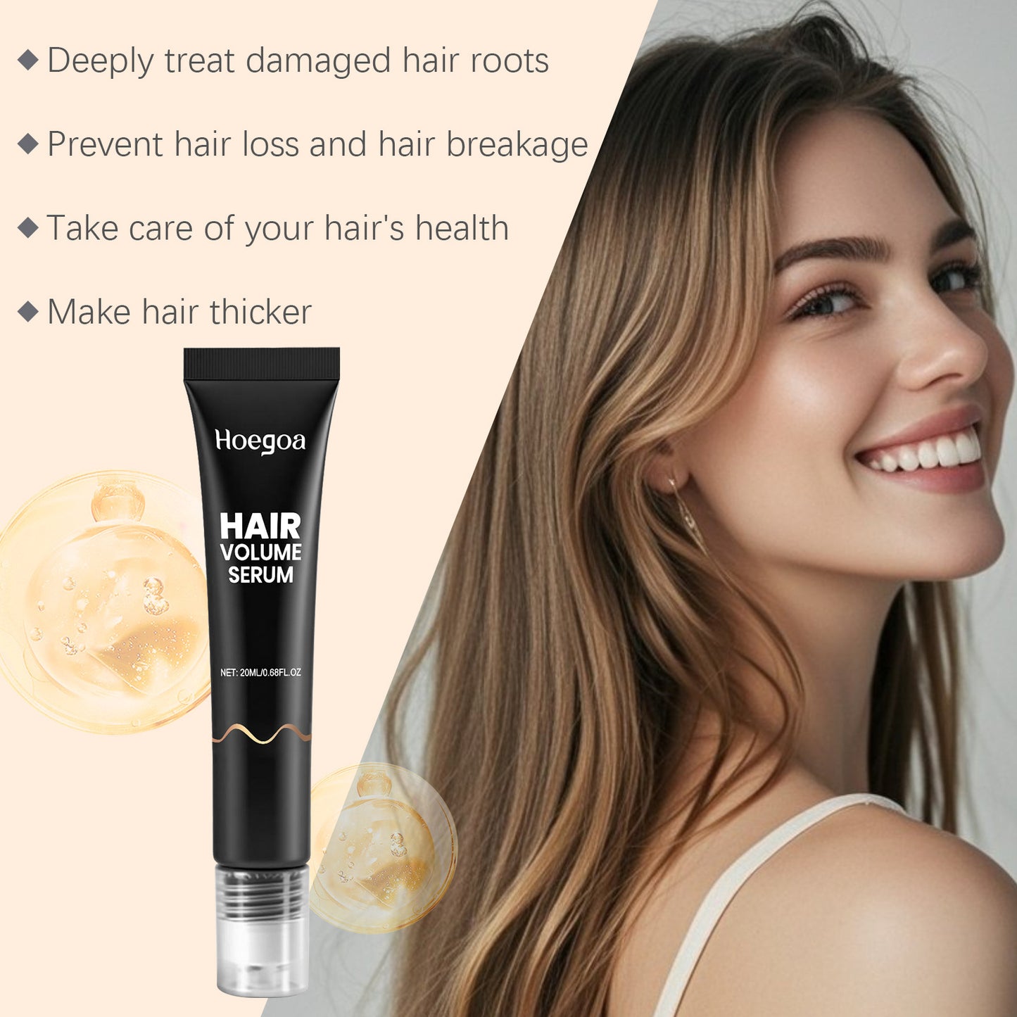 Sérum volumisant pour cheveux Hoegoa – Pénétration rapide, sans rinçage, convient à tous les types de cheveux 20 ml