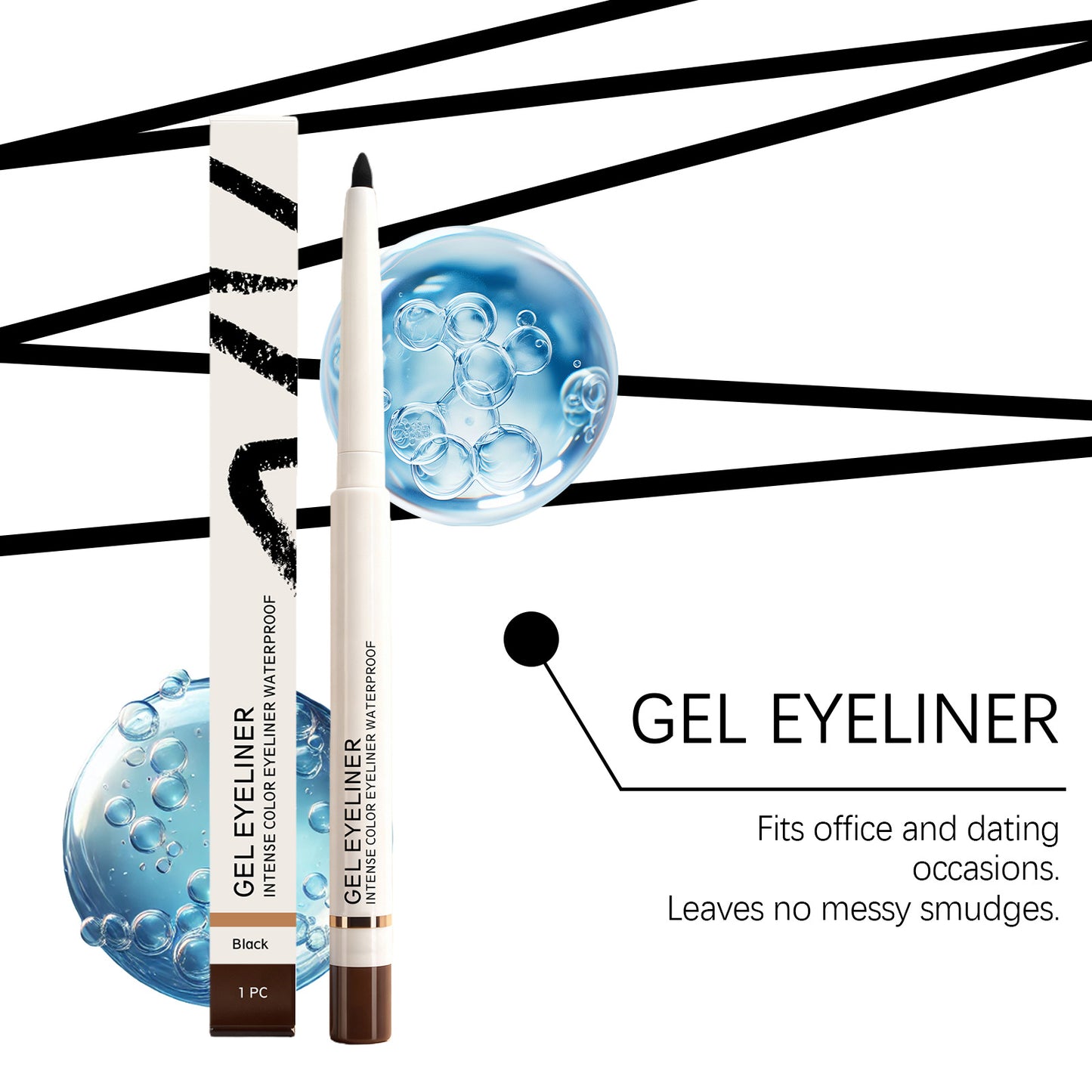 Delineador de ojos en gel Zephoco: lápiz de ojos suave, preciso y resistente al agua