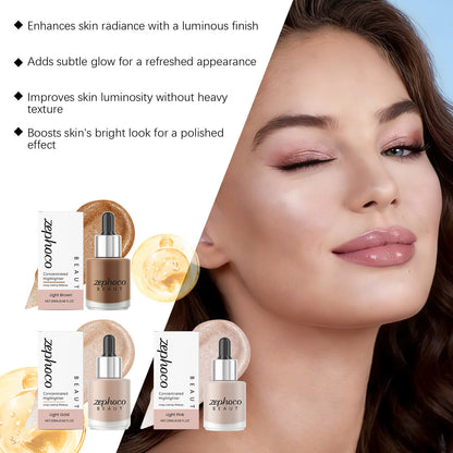 Zephoco Concentrated Liquid Highlighter – Light Brown / Light Gold / Light Pink Glow Drops