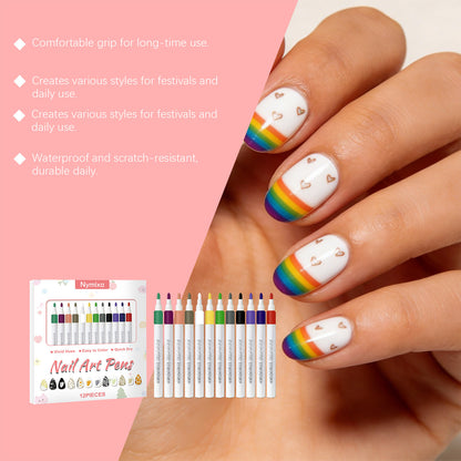 Nymixa Nail Art Pens – 12-Color Quick-Dry DIY Nail Drawing Set