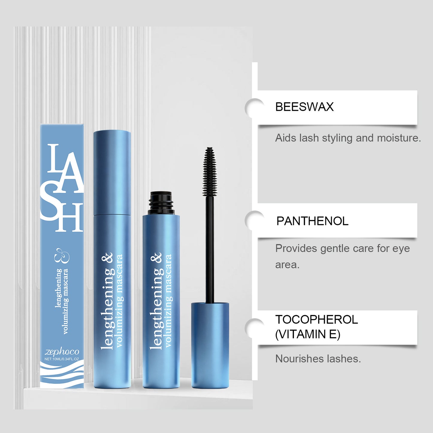 Zephoco Lash Lengthening & Volumizing Mascara – Lightweight Waterproof Long-Lasting Formula