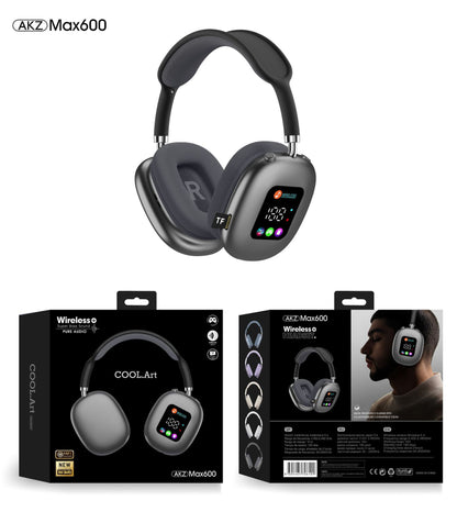 Casque Bluetooth sans fil supra-auriculaire AKZ MAX600 – Écran LED RVB, basses profondes et appels clairs