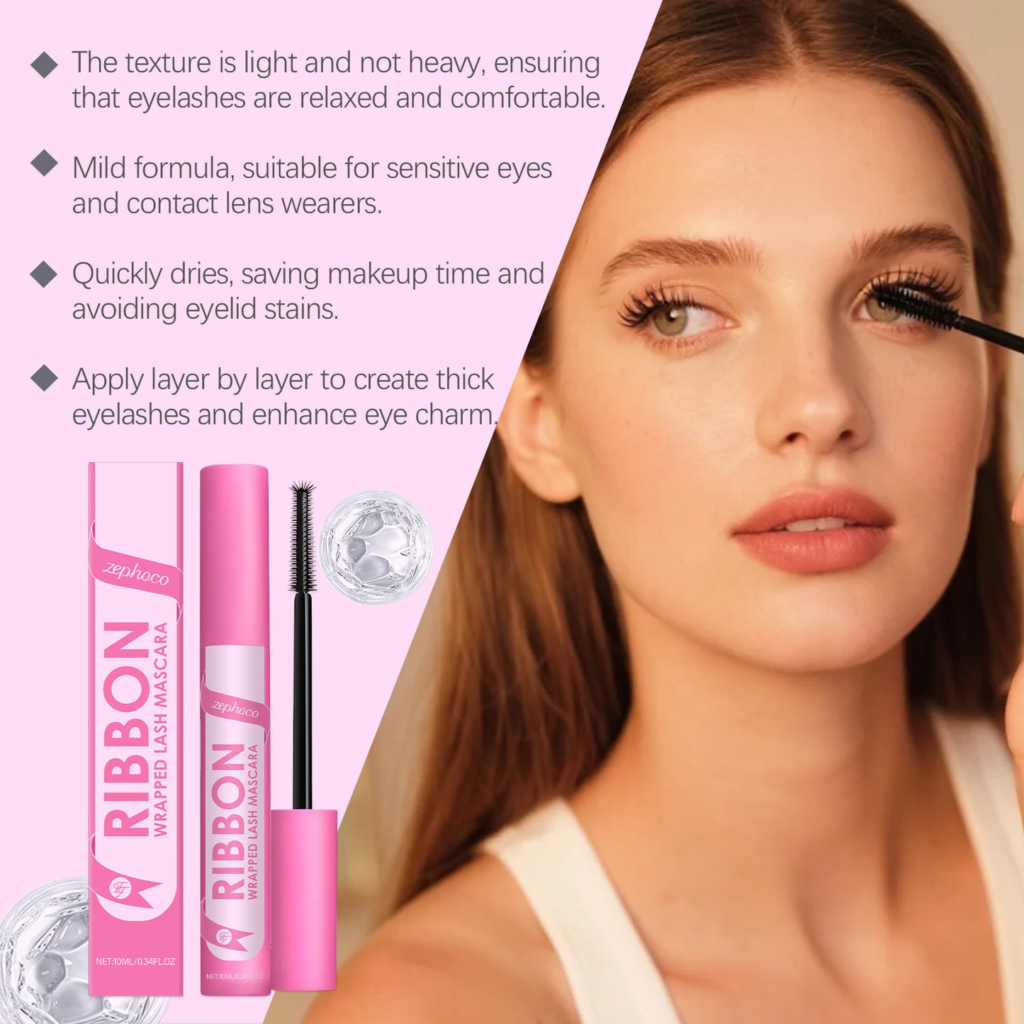 Zephoco Ribbon Wrapped Lash Mascara – Waterproof, Slimming Lash Effect & Smooth Application