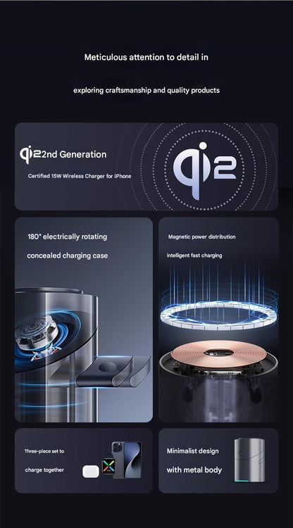 3-in-1 Magnetic Wireless Charger with Electric Pop-Up | Qi2 Compatible