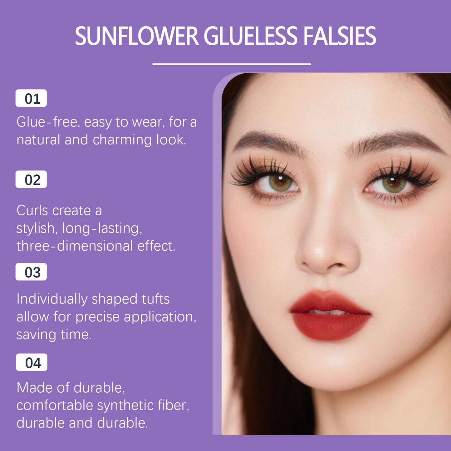 Nymixa Sunflower Glueless Press-On False Lashes – No Glue Needed, Natural Cluster Lashes (36PCS)