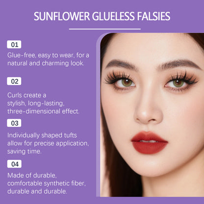 Nymixa Sunflower Glueless Press-On False Lashes – No Glue Needed, Natural Cluster Lashes (36PCS)
