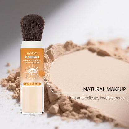 Polvos fijadores minerales tipo brocha Zephoco con FPS que mejoran la apariencia: polvos ligeros para retoques