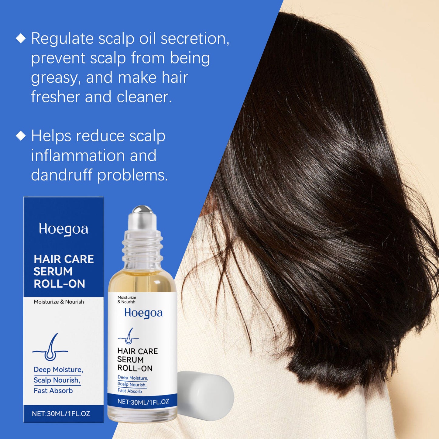 Hoegoa Hair Care Serum Roll-On – Hidratación profunda y nutrición del cuero cabelludo (30 ml)