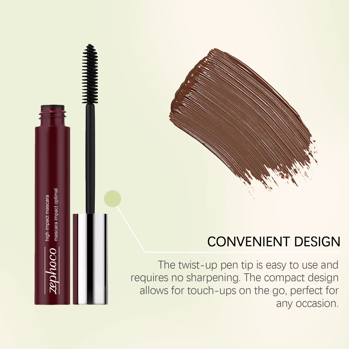 Máscara de pestañas y cejas de alto impacto Zephoco: aplicación suave y definición natural