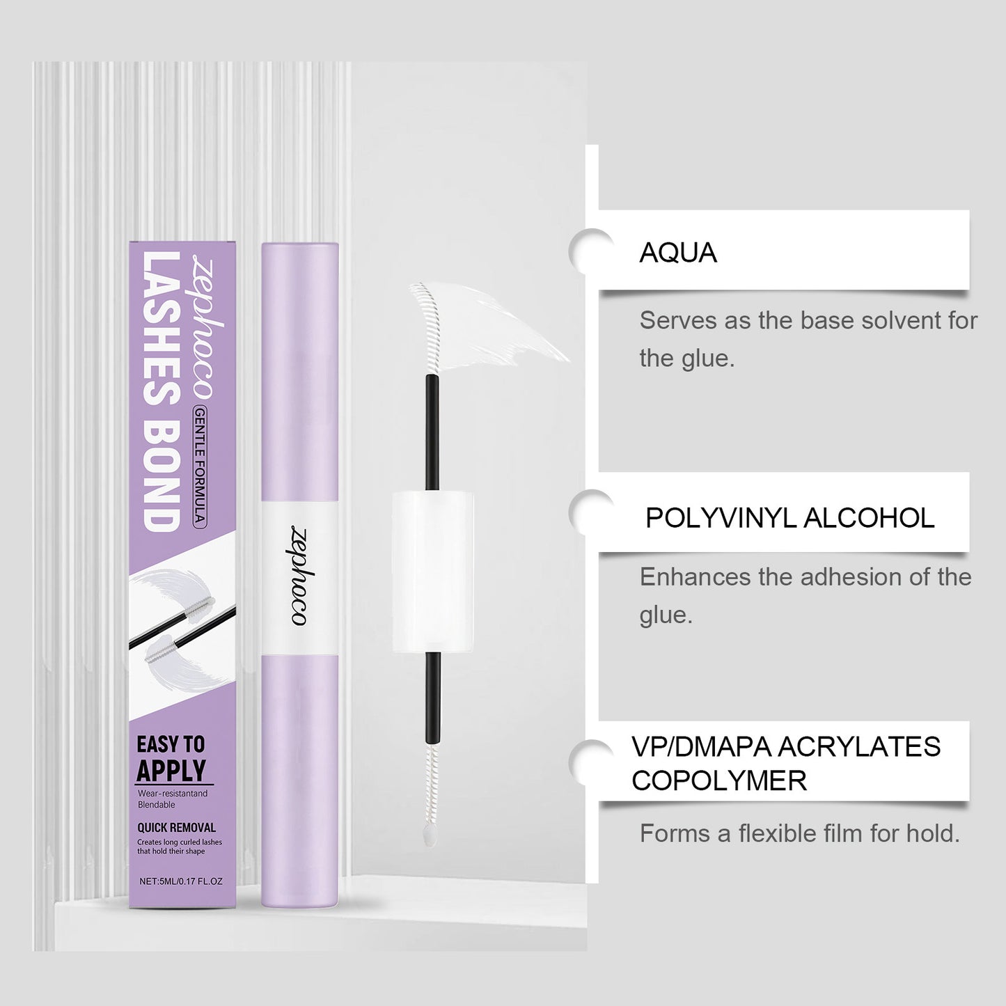 Zephoco Gentle Lash Bond Glue – Quick-Dry & Long-Lasting False Eyelash Adhesive