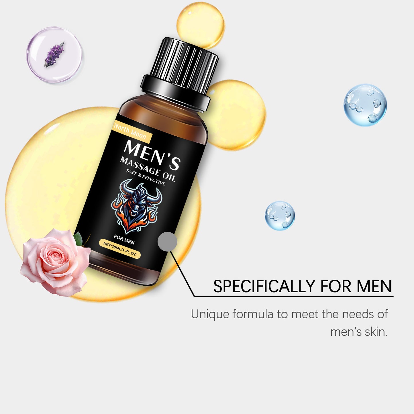 North Moon Men’s Massage Oil – Lightweight Hydrating Body Care Oil for Daily Use (30ml)