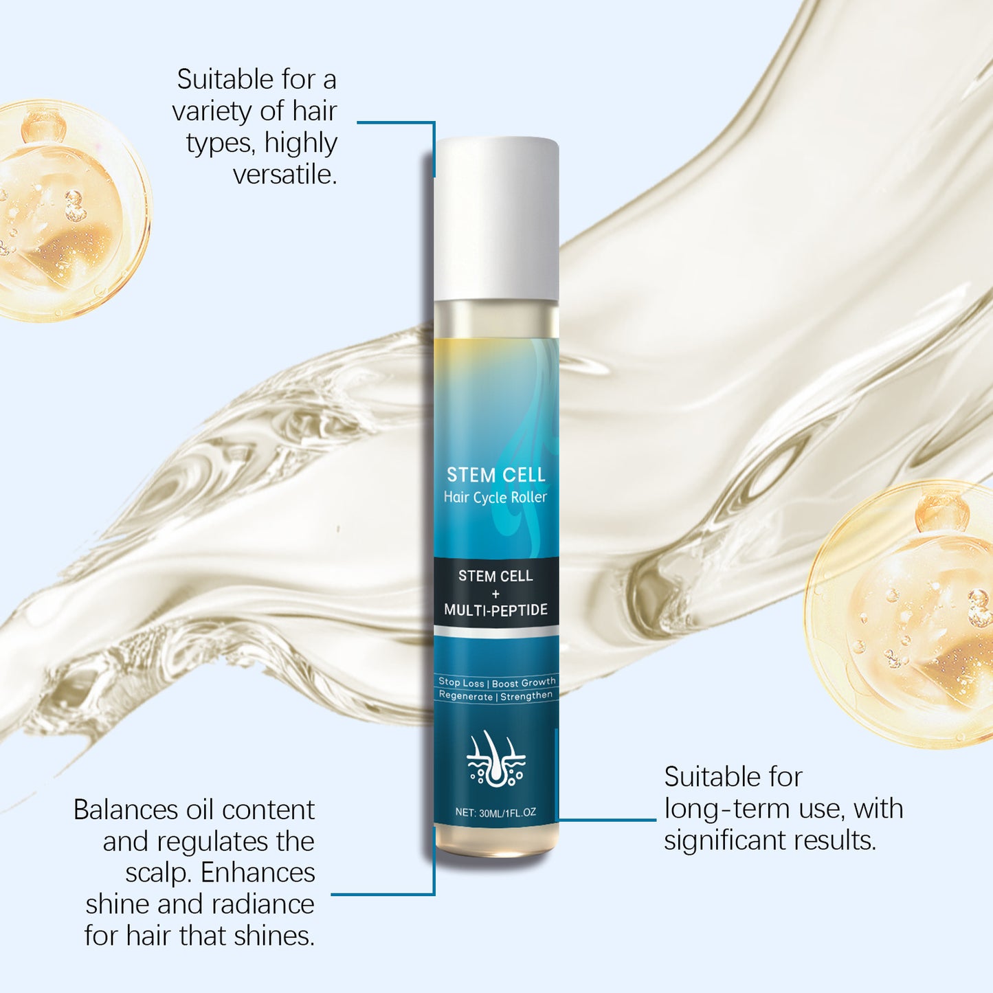 Rouleau capillaire – Sérum nourrissant pour cuir chevelu et cheveux 30 ml