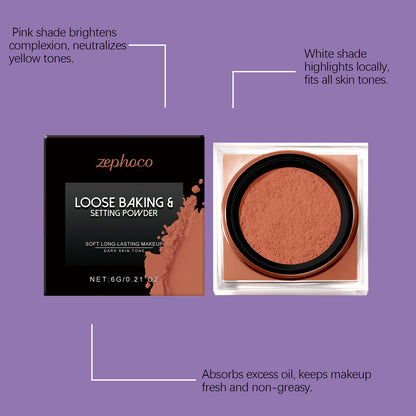 Zephoco Loose Baking & Setting Powder – Soft Focus Makeup Finish for Natural Coverage