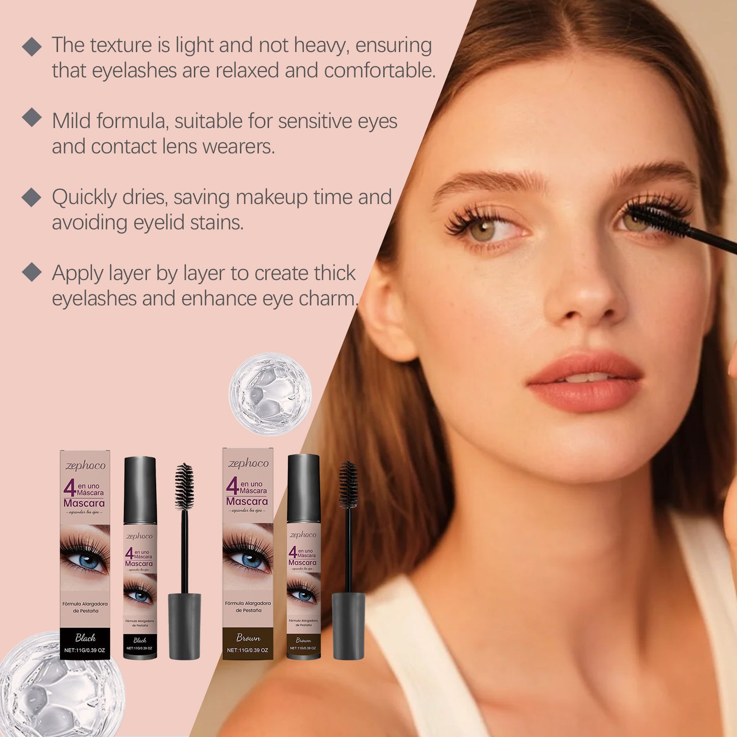 Zephoco 4-in-1 Lengthening & Volumizing Mascara (Black / Brown)