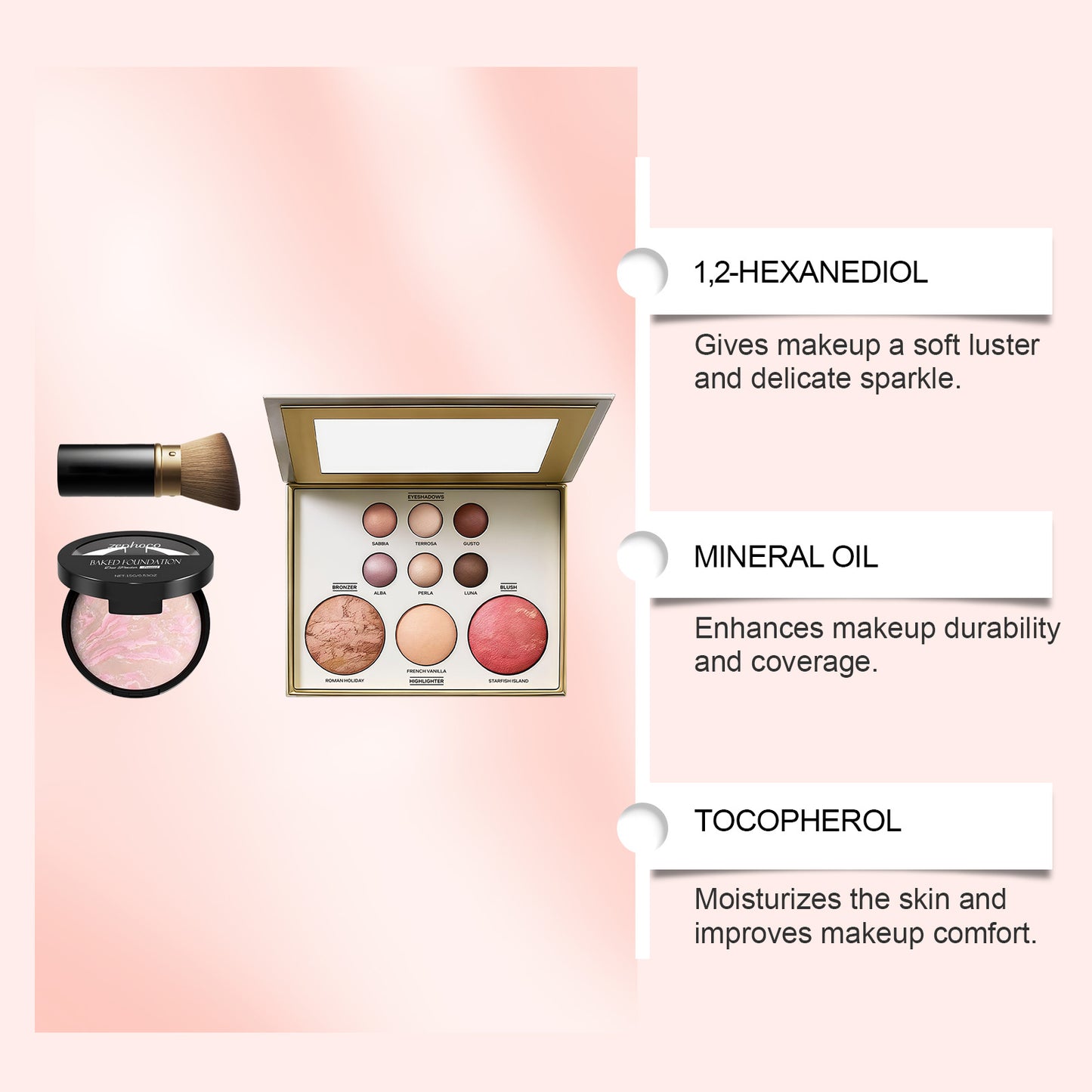 Palette de maquillage tout-en-un Zephoco – Fard à paupières, blush et highlighter avec pinceau pour une utilisation quotidienne et pour offrir