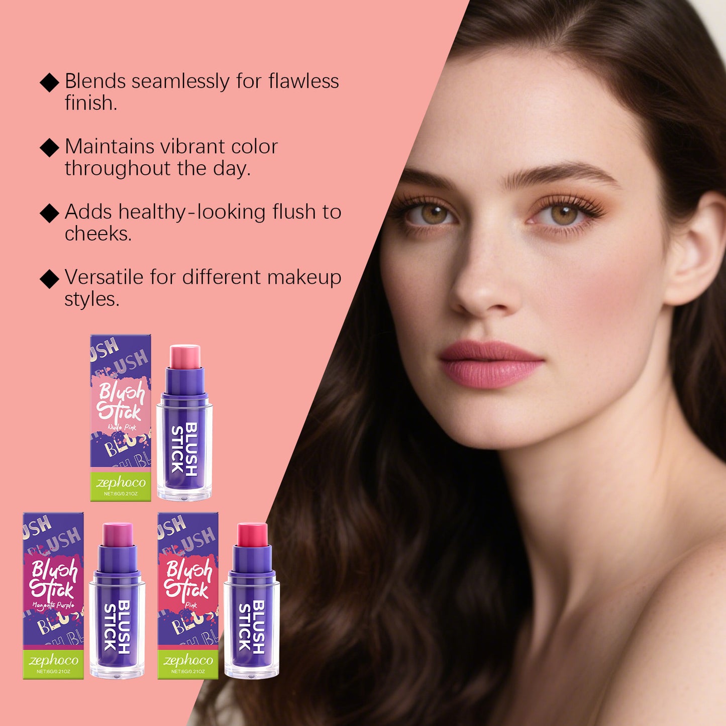 Zephoco Cream Blush Stick – Creamy Blendable Color for Natural Cheeks