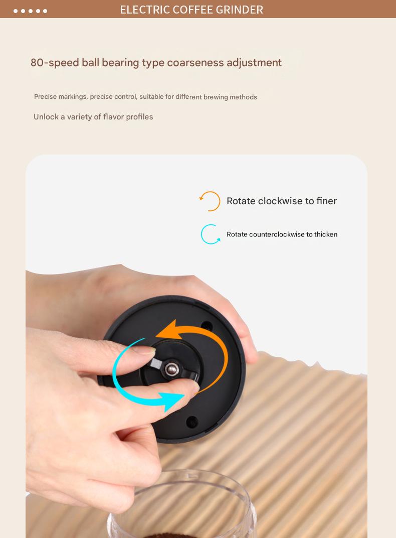 Molinillo de café eléctrico portátil: dosificación precisa y tamaño de molienda ajustable