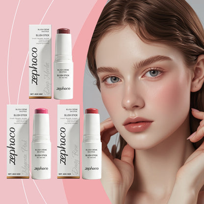 Zephoco Cream Blush Stick: Maquillaje suave y difuminable con brillo natural para mejillas y labios