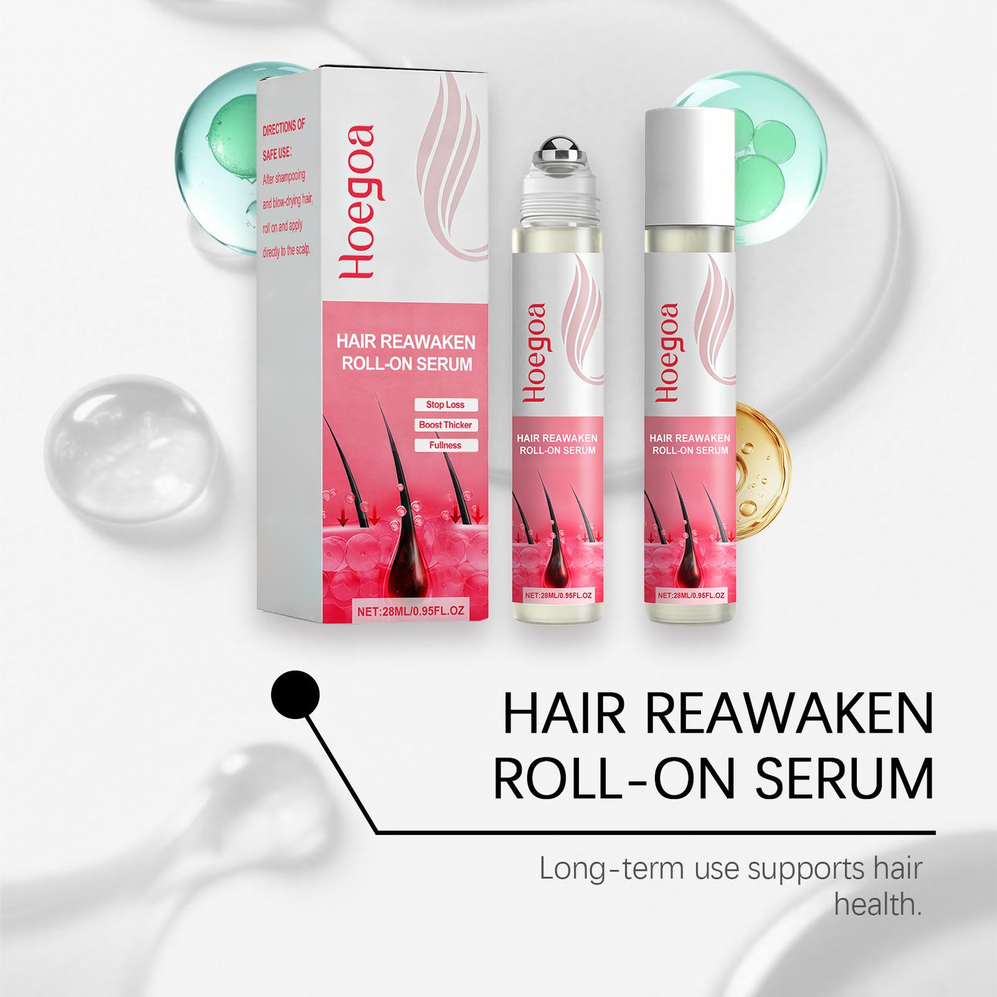 Sérum roll-on Hoegoa Hair Reawaken: hidratación ligera diaria del cuero cabelludo (28 ml)