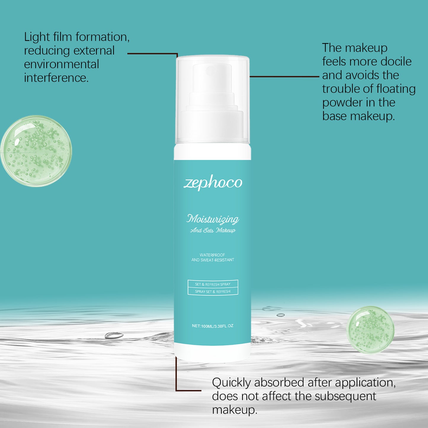 Spray fijador hidratante Zephoco: bruma ligera, refrescante e hidratante para el maquillaje