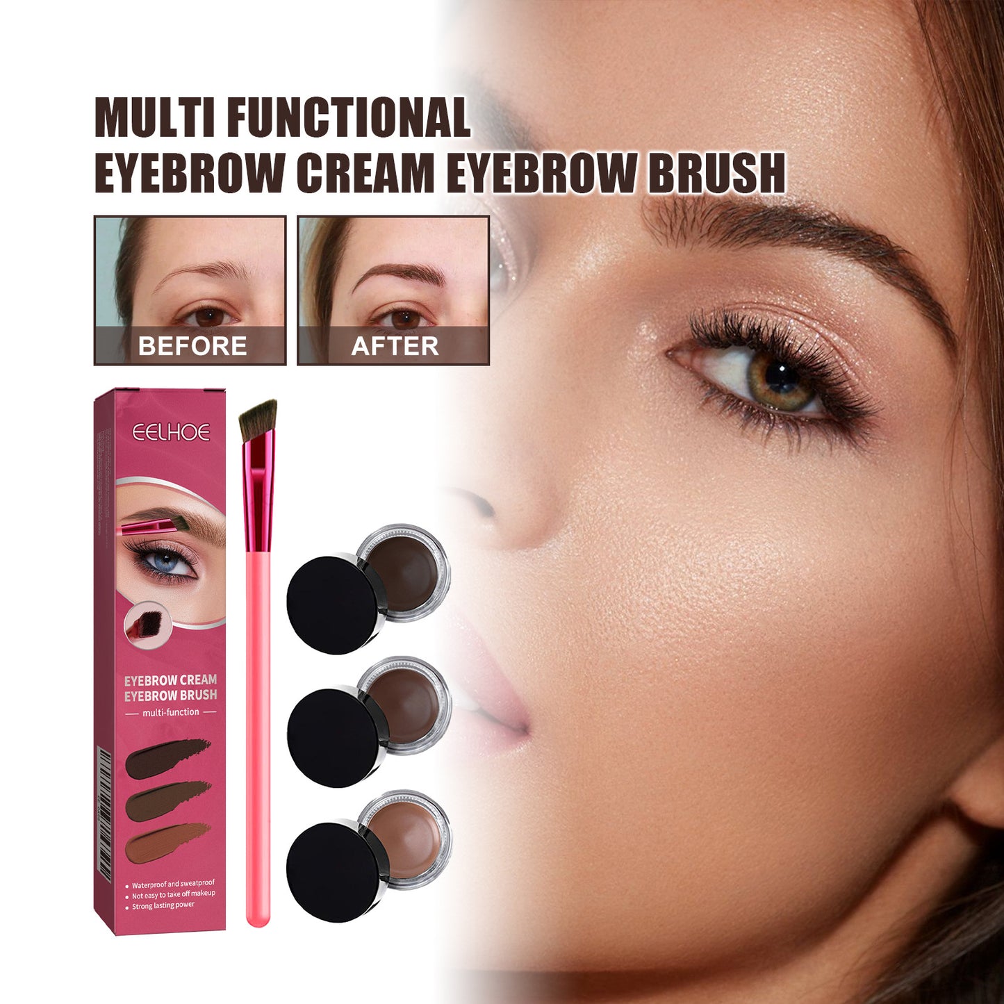 Set de crema y pincel multifuncional para cejas EELHOE: resistente al agua y de aplicación suave