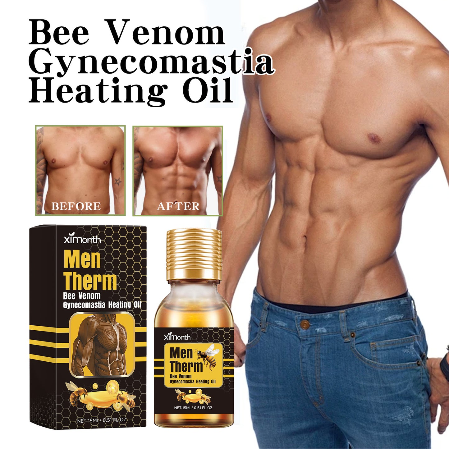 Ximonth Men Therm Warming Massage Oil – Bee Extract Comfort Care • Skin Soothing & Daily Body Wellness (15ml)