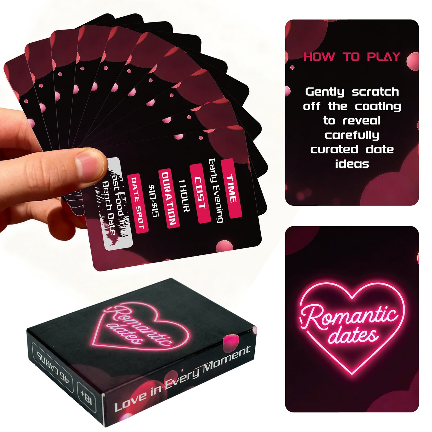 Cartes à gratter romantiques pour couples – Jeu interactif amusant (46 cartes) (18+)