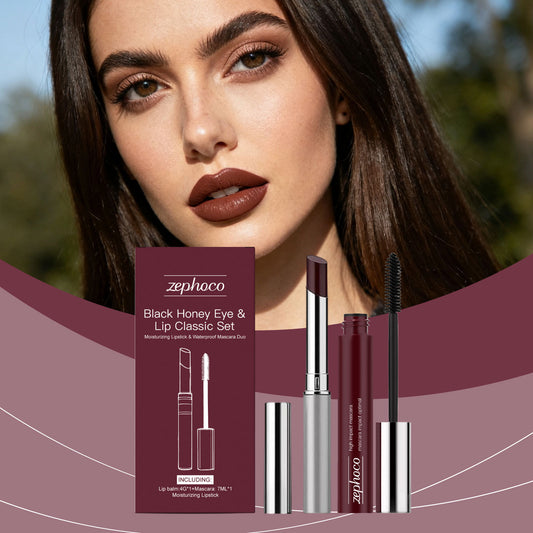 Zephoco Black Honey Eye & Lip Classic Set – Moisturizing Lipstick & Waterproof Mascara Duo
