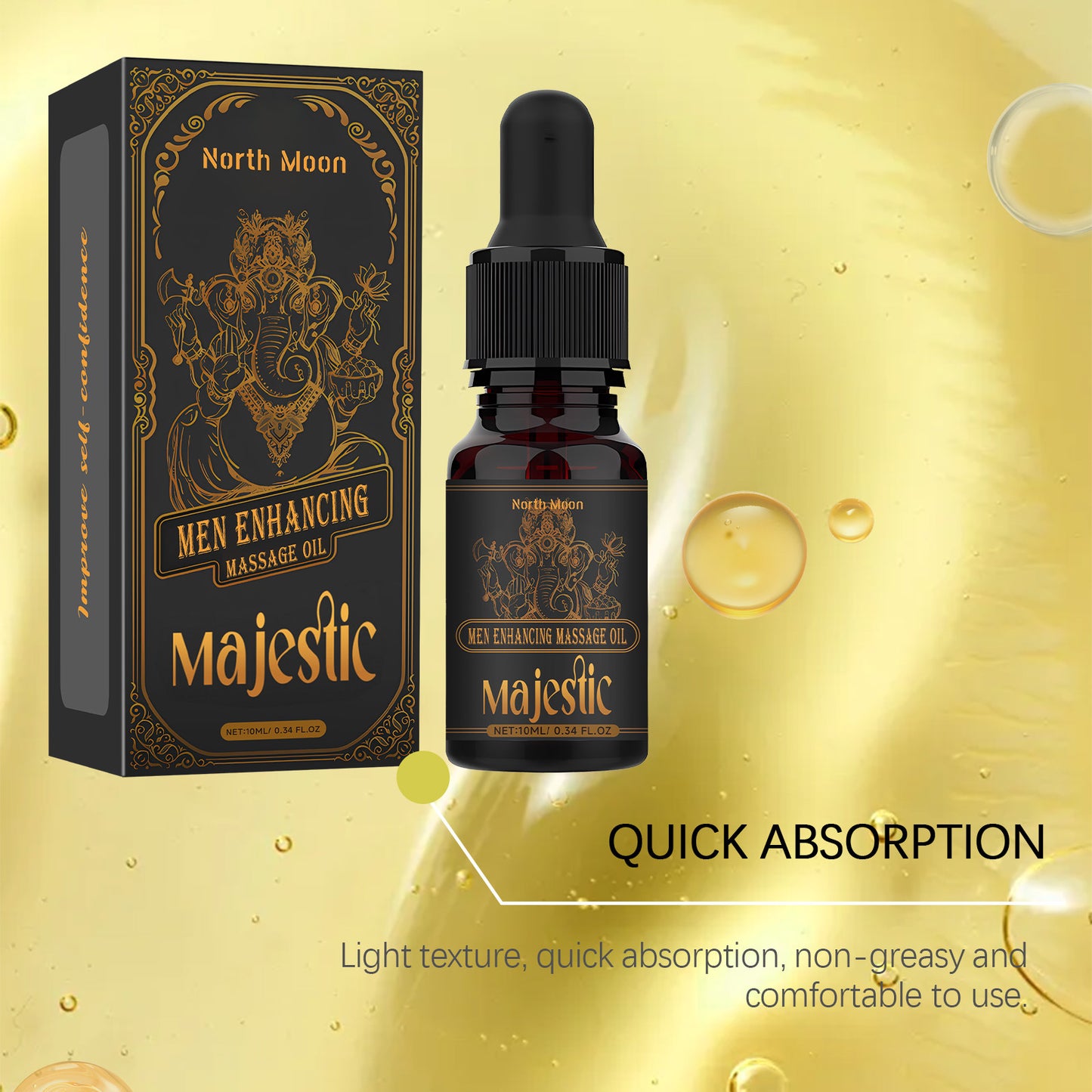 North Moon Majestic Men’s Massage Oil – Lightweight Hydrating Body Care Oil (10ml)