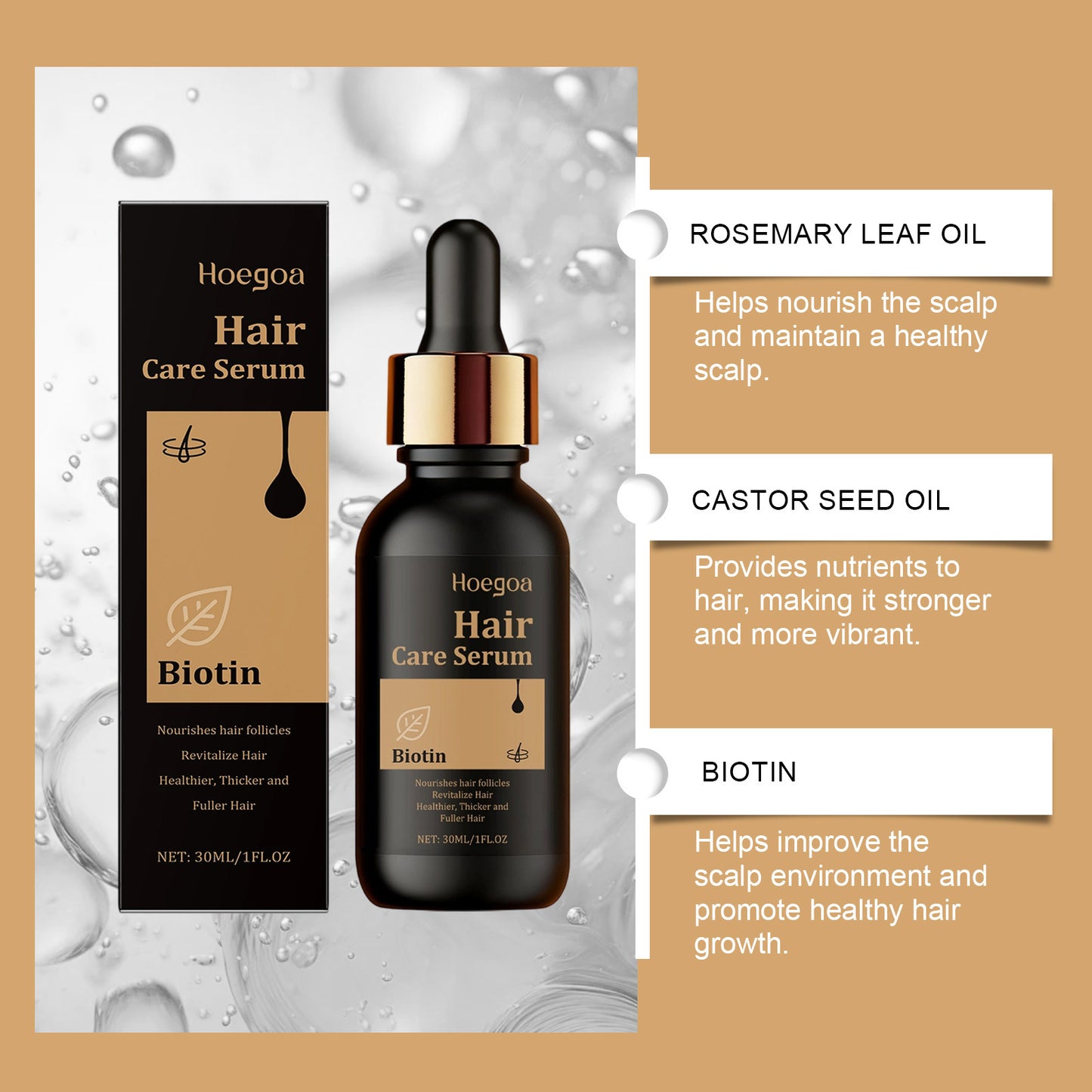 Sérum capilar con biotina Hoegoa: acabado nutritivo y suave (30 ml)