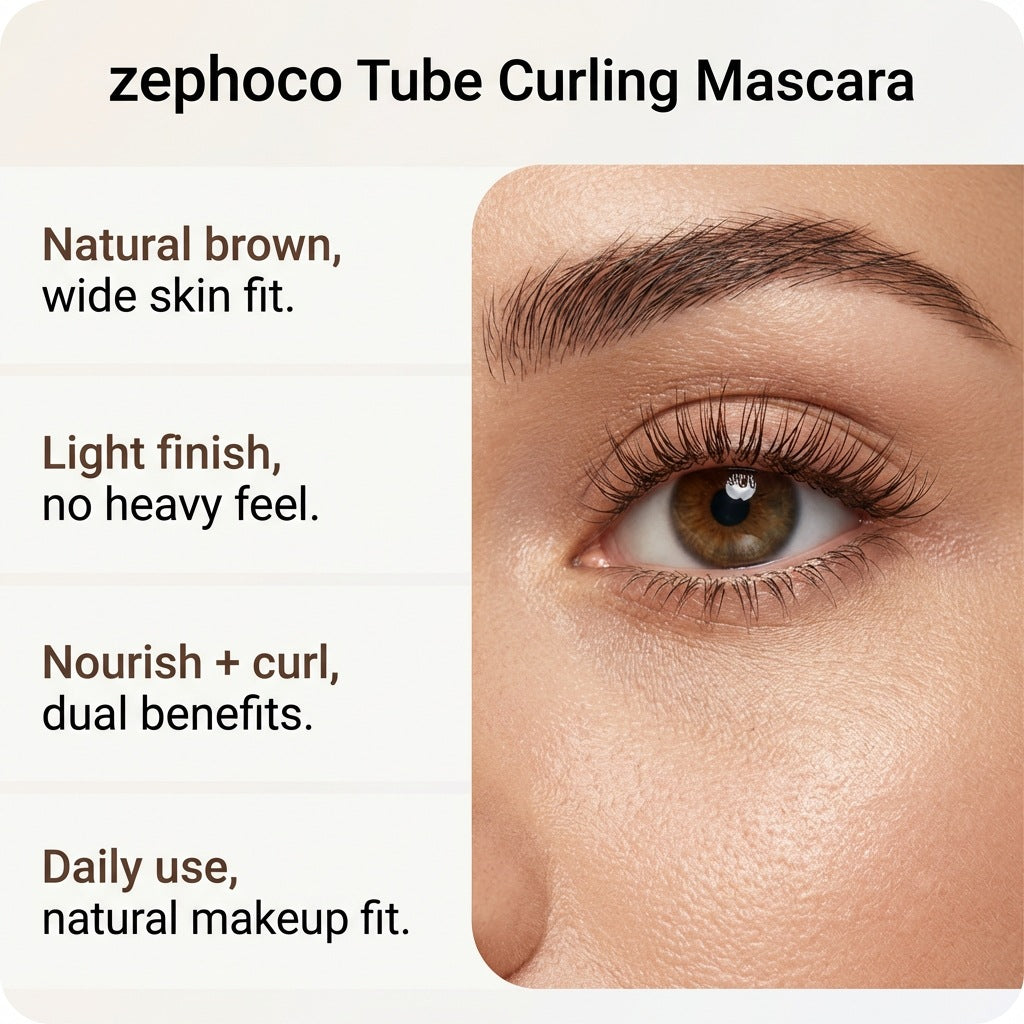 Mascara recourbant en tube Zephoco (Noir/Brun) – Formule waterproof allongeante et nourrissante pour les cils