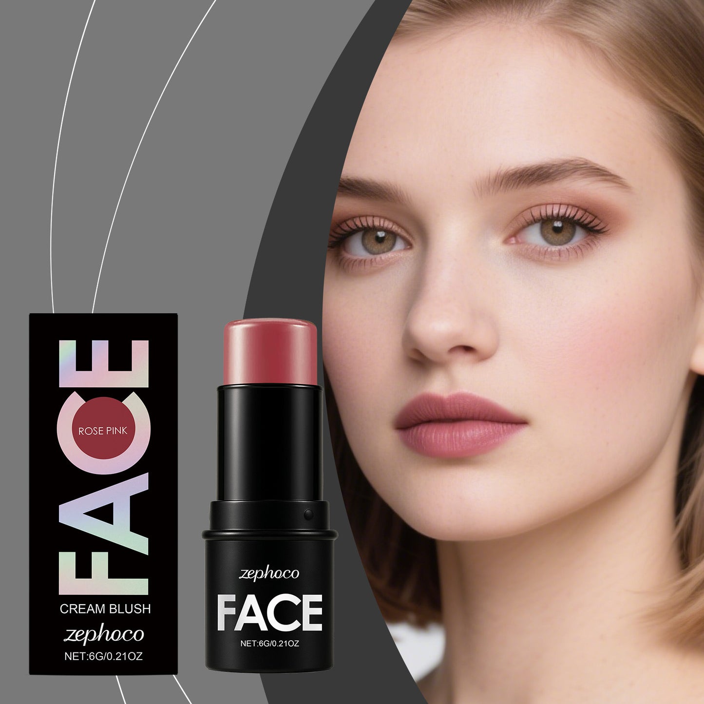 Blush crème visage Zephoco en stick – Blush soyeux rose pour un éclat naturel